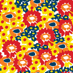 Decorative cartoon background with cute colorful flowers, vector