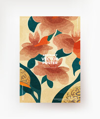 Creative poster with flowers in vintage style. Vector.