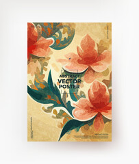 Creative poster with flowers in vintage style. Vector.