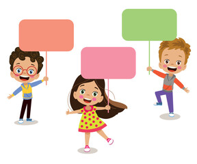 cute kids holding banneryour text here