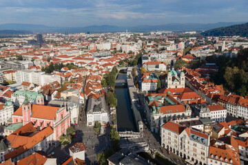 Aerial view of Ljubljana, capital of Slovenia from drone