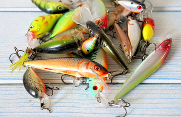 A set of fishing lures and equipment
