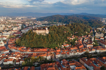 Fototapeta na wymiar Aerial view of Ljubljana, capital of Slovenia from drone