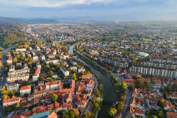 Obraz premium Aerial view of Ljubljana, capital of Slovenia from drone
