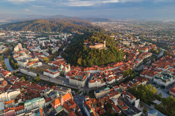 Aerial view of Ljubljana, capital of Slovenia from drone