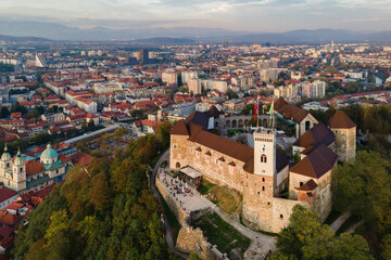 Fototapeta premium Aerial view of Ljubljana, capital of Slovenia from drone