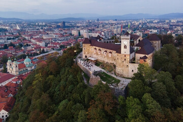 Aerial view of Ljubljana, capital of Slovenia from drone