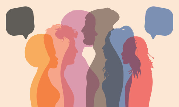 Community concept. People talk and communicate on social networks. Vector character people inside speech bubble talking and interacting