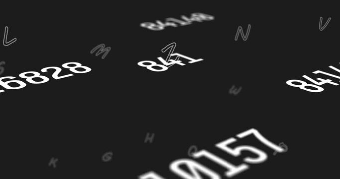Animation of falling numbers and letters over black background