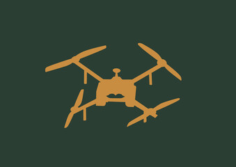 illustration of yellow remote controlled military drone isolated on green background.