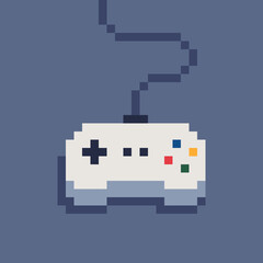 Gamepad icon. Retro 80s pixel art. Flat style. Old school computer graphic design. 1-bit sprite. Game assets. Isolated vector illustration. Design for logo, web, sticker, mobile app. © thepolovinkin