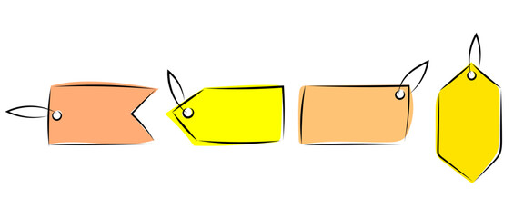 A set of yellow and orange hand drawn sale tags. Good for any project.