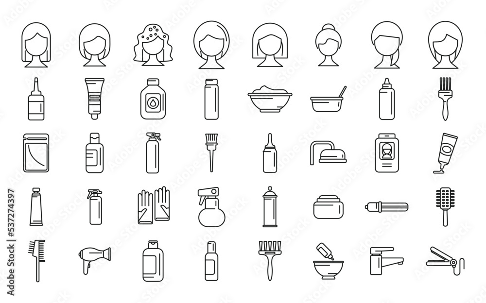 Wall mural hair colouring icons set outline vector. dye shower. fashion style