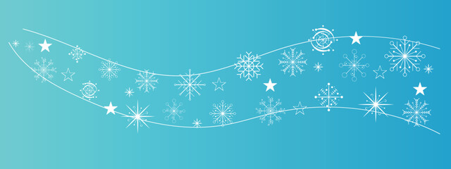 decorative winter background with snowflakes wave, snow, stars, design elements vector flat illustration