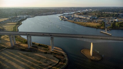 Low-angle view of a beautiful bridge above River Orwell in Suffolk, England