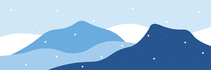 Winter and snow banner vector illustration. Abstract flat minimalist design landscape. Winter cold snowy season.