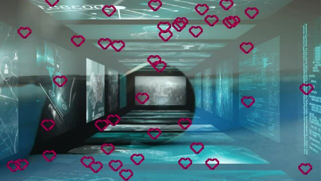 Animation of hearts and data processing over billard