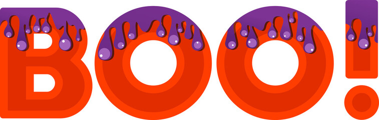 Boo sign flat vector cartoon illustration. Typography with text
