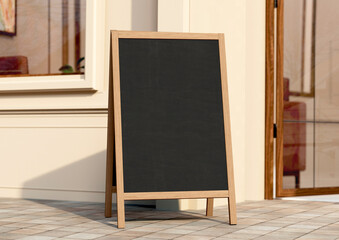 Fototapeta na wymiar Wedding Black board, welcome sign Mockup , outdoors. Greeting template with clipping path.