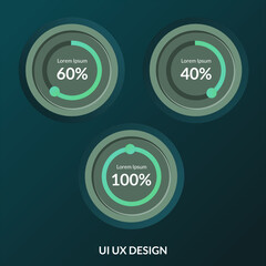 Progress bar on dark Green background. ui ux vector element infographic loading circle. user interface