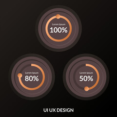 Progress bar on dark brown background. ui ux vector element infographic loading circle. user interface