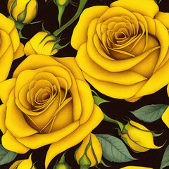 Yellow rose seamless pattern, acrylic painting style, made by AI
