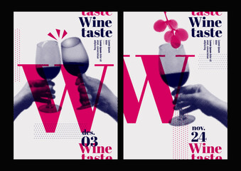 Hands holding glass of wine and toasting, retro style, halftone effect. Template for event poster, magazine, cover or promotion. Vector - 537277158