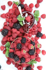raspberries on wooden background