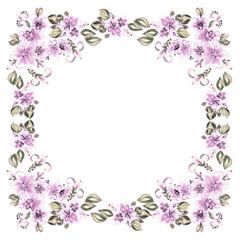 Obraz na płótnie Canvas Frame from watercolor flowers isolated on white background. Handmade illustration.