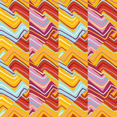 Abstract zigzag waves mosaic seamless pattern. Hand drawn linear tile endless wallpaper. Vintage line ornament.