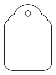 Ggift card, price tag. White shape with black stroke. Isolated png illustration, transparent background. Asset for advertisement, montage, collage, template. Christmas, birthday, love concept.