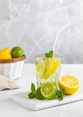 fresh lemonade with lemon, lime and mint