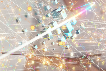 Neural network 3D illustration. Big data and cybersecurity