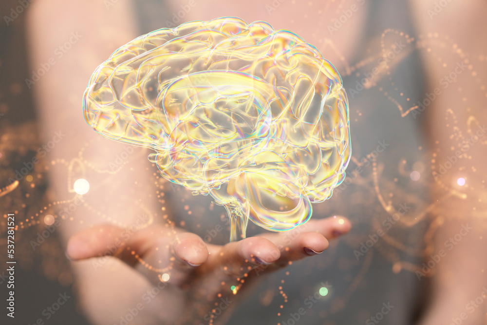 Aufkleber hand touching brain and network connection