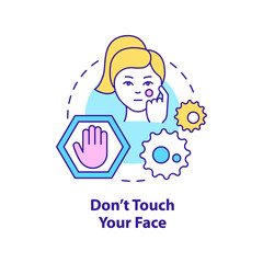 Dont touch your face concept icon. Avoid bacteria spreading. Skincare routine abstract idea thin line illustration. Isolated outline drawing