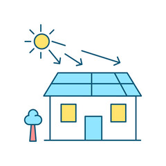 Solar energy RGB color icon. Alternative power for home. Photovoltaic panels. Green electricity. Isolated raster illustration. Simple filled line drawing