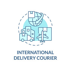 International delivery courier turquoise concept icon. Global transportation abstract idea thin line illustration. Isolated outline drawing