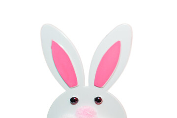 Little miniature rabbit toy isolated on the white background.