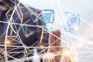 Online shopping business concept selecting shopping cart.