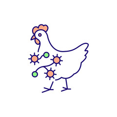 Chicken infected by bacterial disease RGB color icon. Viral infections of poultry. Infected bird. Isolated raster illustration. Simple filled line drawing