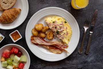 Ham and Cheese Omelette with Hash Brown Potatoes