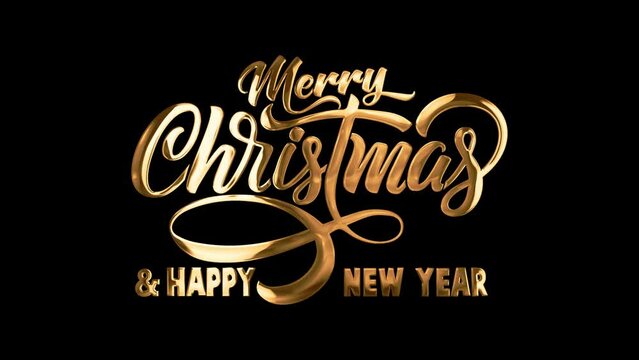 Happy new year 2024 and Merry christmas Typography Golden text animation appear on black background. Happy new year design, Welcome celebrate greeting card. decorative Holiday Wishes celebration.