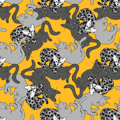 Naklejka premium Autism awareness puzzle seamless. World Autism Awareness Day. 2 April. Colourful puzzles with cats. Texture medical vector illustration. Autism symbol. Flat style.