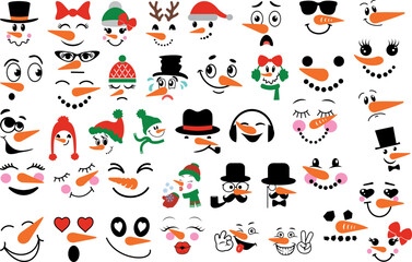 Vector Collection of Cute Snowman Faces. Christmas and New Year Design