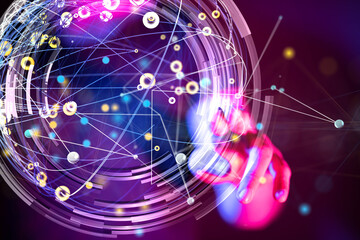 Global network. Blockchain. 3D illustration. Neural networks and artificial intelligence. Abstract