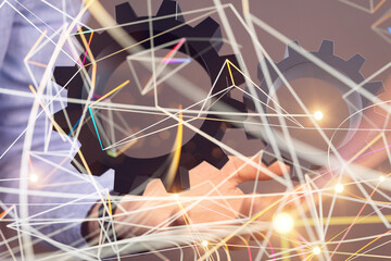 Business, Internet and technology concept. Business select gear icon on virtual screen.