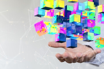 Neural network 3D illustration. Big data and cybersecurity
