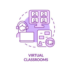 Video modules purple concept icon. Watch video instructions. Elearning abstract idea thin line illustration. Isolated outline drawing