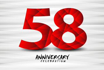 58 Year Anniversary Celebration Logo red polygon vector, 58 Number Design, 58th Birthday Logo, Logotype Number, Vector Anniversary For Celebration, Invitation Card, And Greeting Card