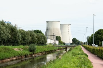 Vilvoorde, Flemish Brabant Region - Belgium - Chimney of an abandonnes Power reactor of Engie...